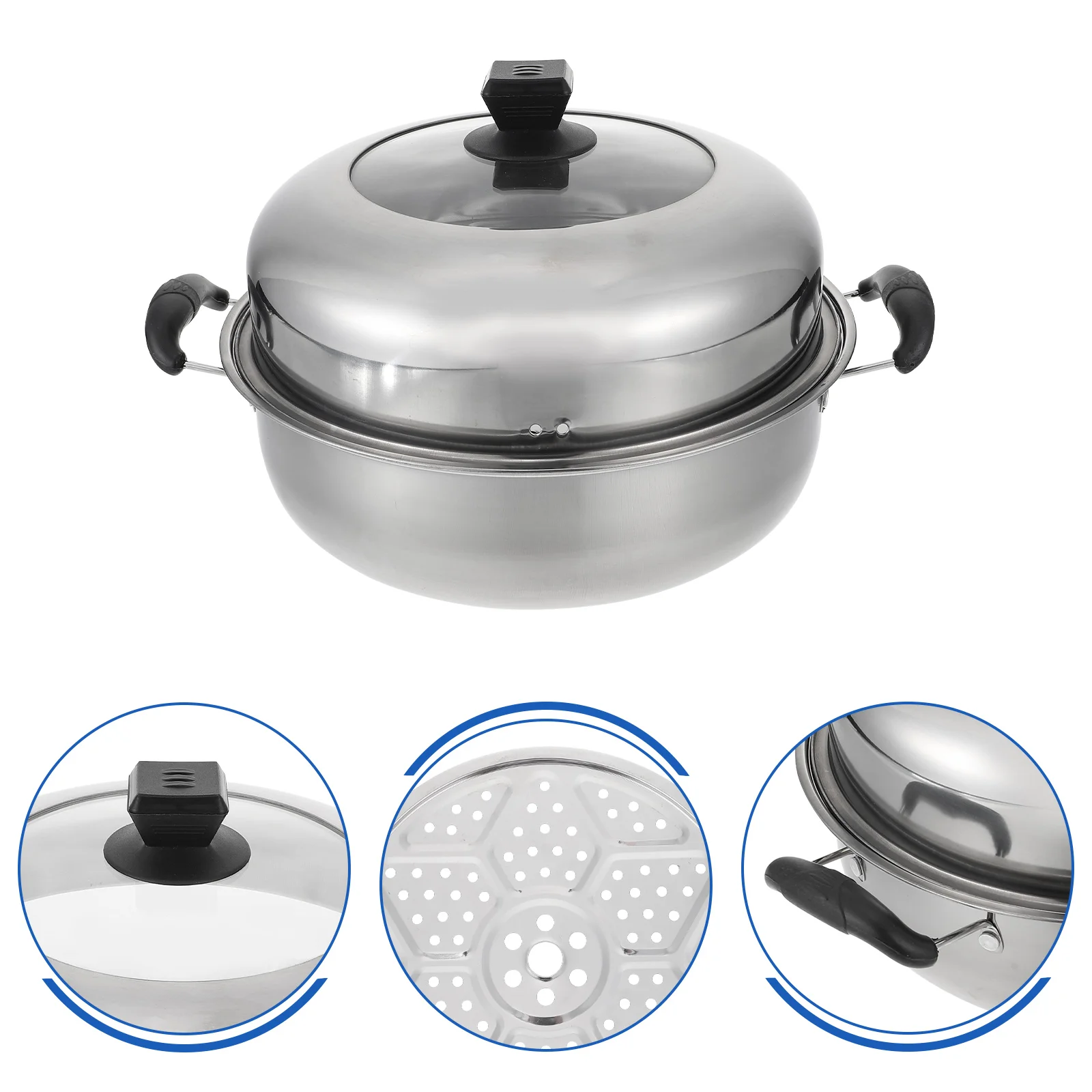

Pot Stainless Steamer Steel Stack Set Steam Saucepot Layer Steaming Stockpot Double Kitchen Tier Lid Home