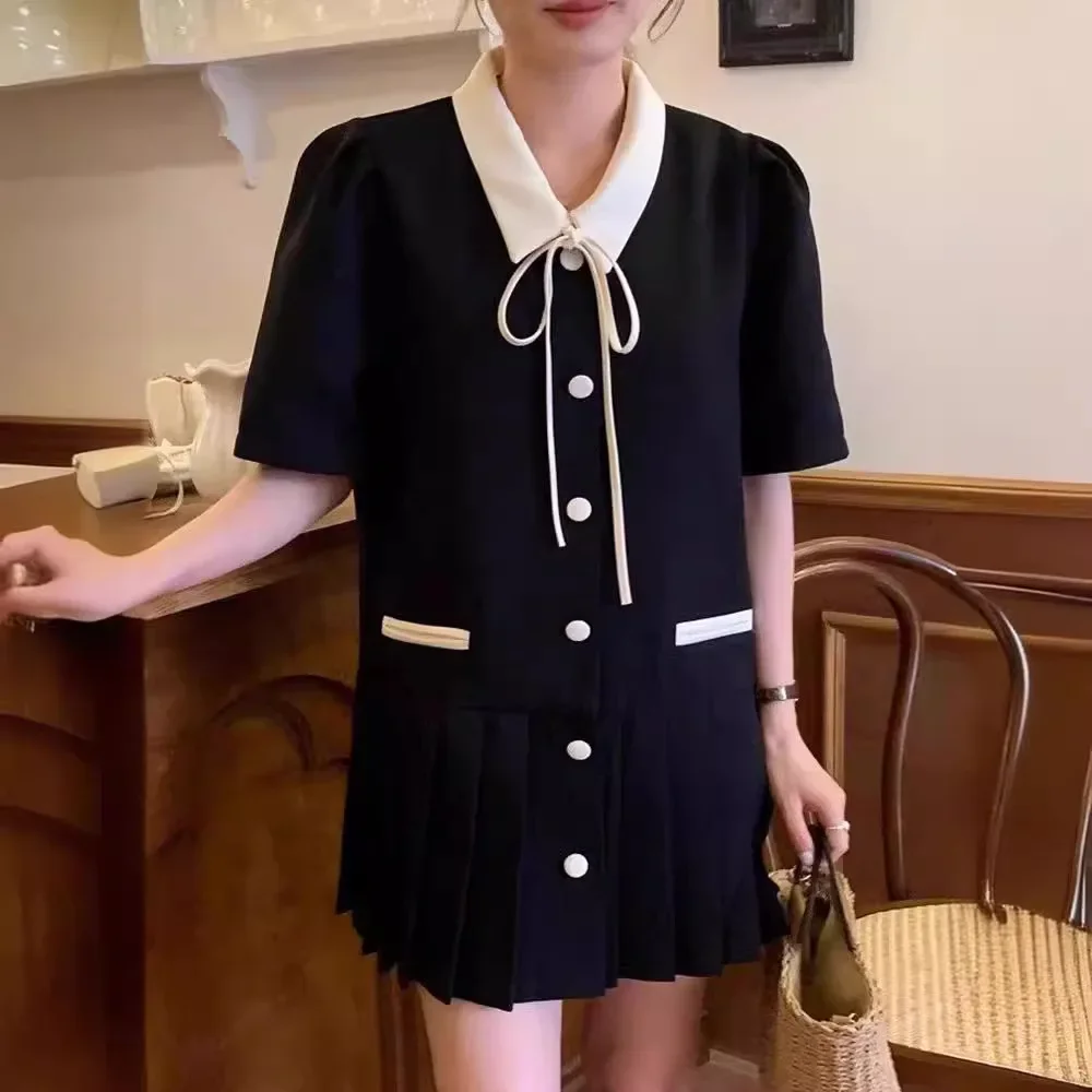 Шикарное летнее платье в корейском стиле SweetPreppy с разделенным воротником и