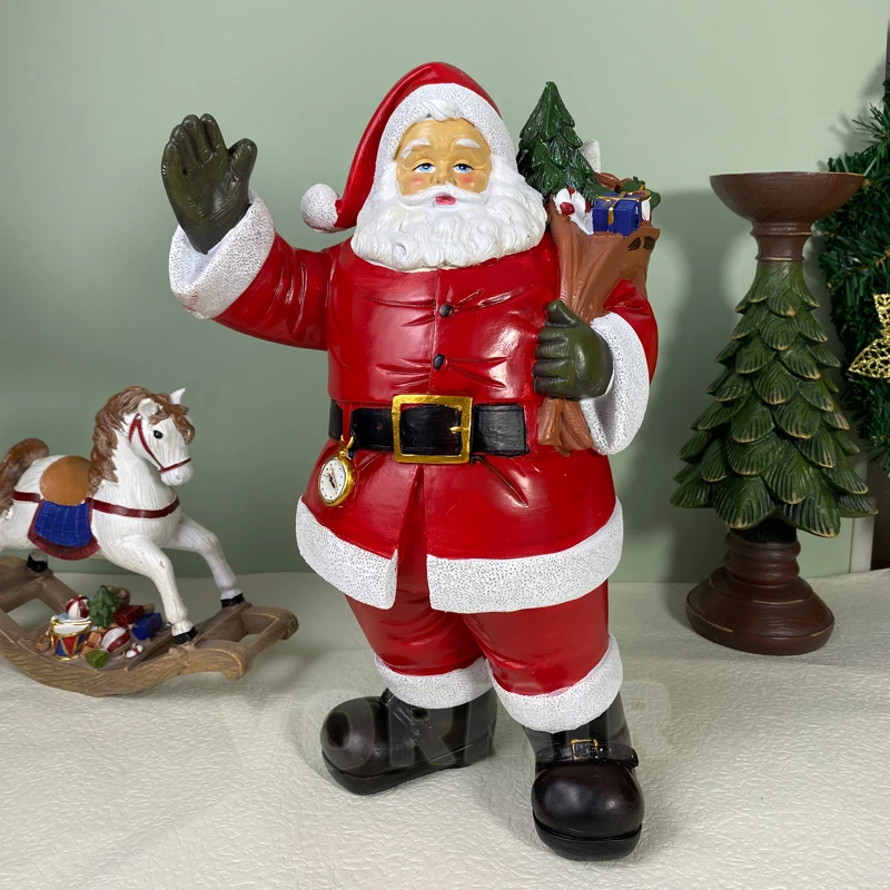 

VORMIR Resin Beckoning Santa Claus Statue Lovely Door Greeter Figurines Porch Fireplace Living Room Desktop Christmas Decoration