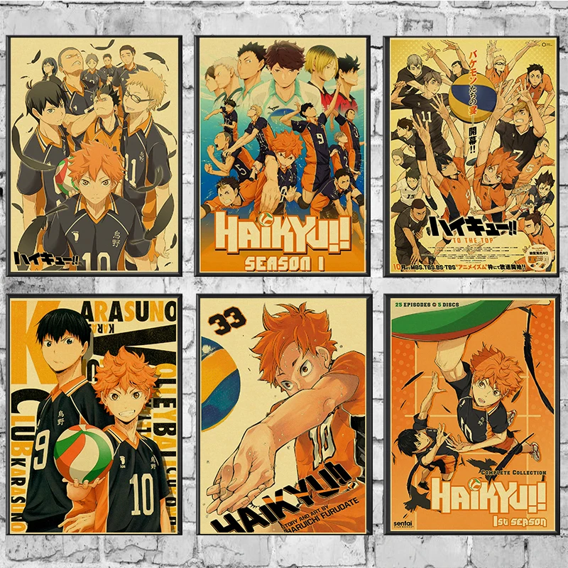 

Классический Аниме Haikyuu! Постер из крафт-бумаги, плакаты, винтажная домашняя комната, бар, кафе, Декор, эстетика, волейбол, мальчик, искусство,...