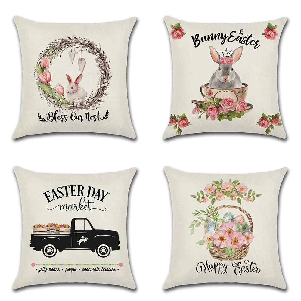 

1pcs Rabbit Easter eggs truck Flower basket Cushion Cover Throw Pillow Cover Nordic Room Decoration for Home Car Sofa Couch