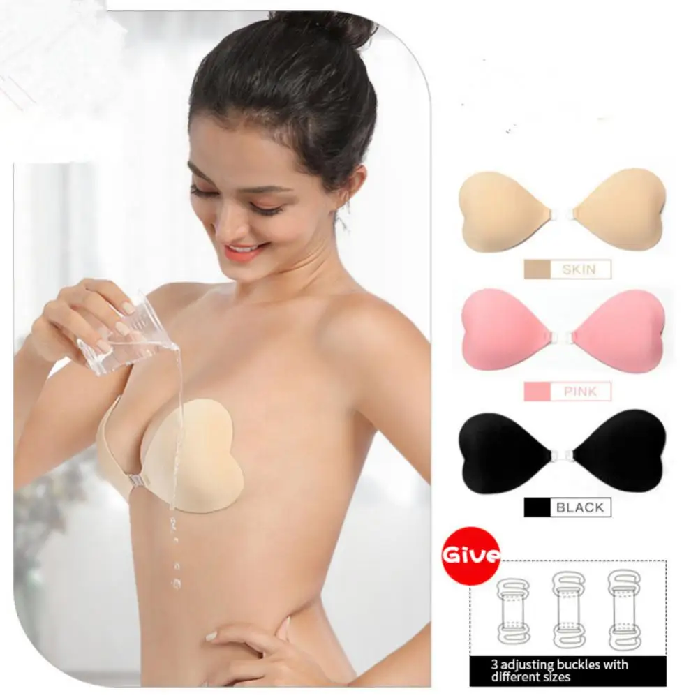 Купи 2022 New Waterproof Heart-shaped Chest Stickers Silicone Push-up Bra Self-adhesive Strapless Invisible Skin Color Seamless Bra за 137 рублей в магазине AliExpress