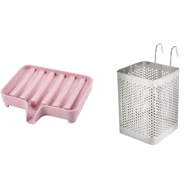 

Sponge Holder Storage Rack Drain Soap Box Tray Soapbox with Kitchen Utensils Chopsticks Perforated Holder Box