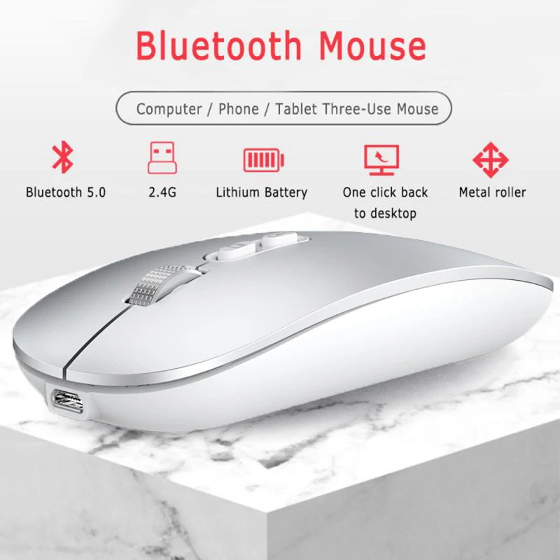 Фото Type-C Wireless Mouse Computer Bluetooth Mouse Silent PC Mause Rechargeable Ergonomic Mouse 2.4G USB Optical Mice For Laptop PC №1