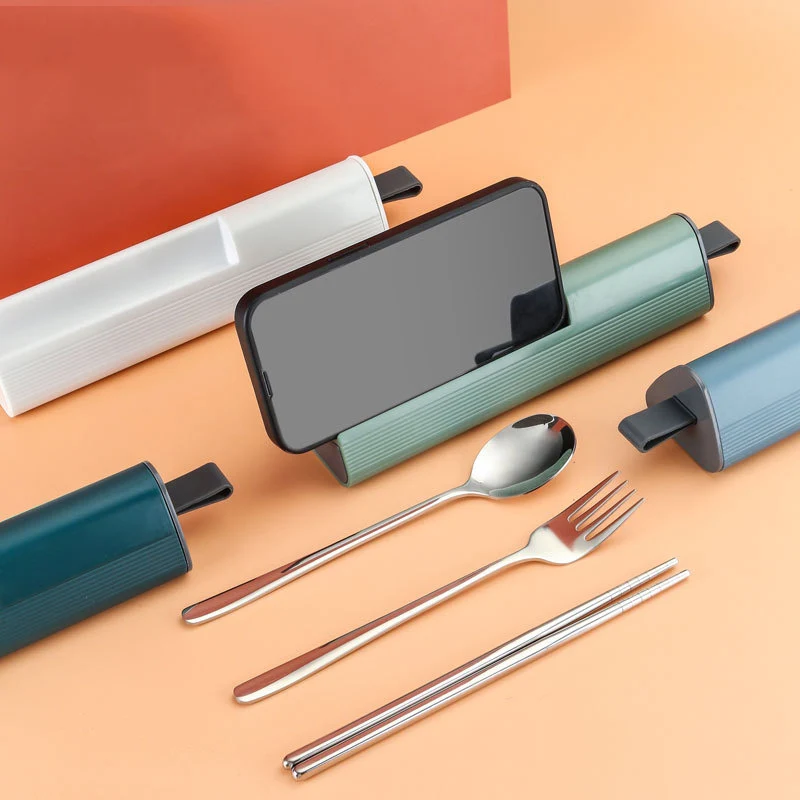 

304 stainless steel cutlery set chopsticks spoon set student three-piece Full tableware of plates portable cutlery with case