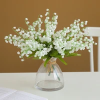2pcs 5 forks artificial lily of the valley flower bouquet white fake flower wedding home office table decoration plastic plant