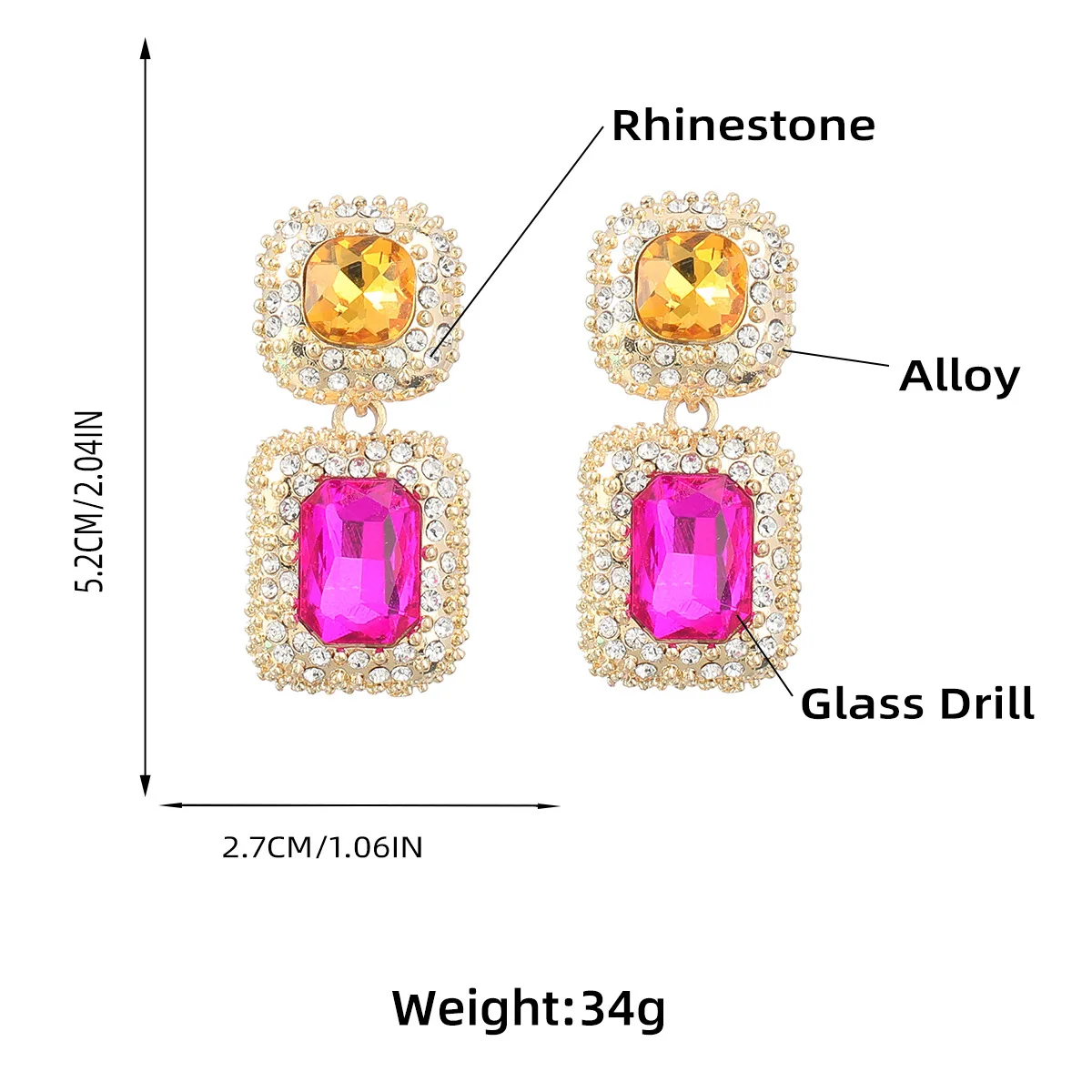 Vintage Square Green Crystal Dangle Earrings for Women Europe Style Luxury Banquet Party Jewelry Accessories 2023 Trend Brincos