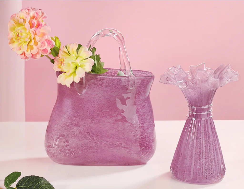 

Glazed Portable Flower Basket Decoration Nordic Style Light Luxury Restaurant Hydroponic Planter Living Room Decoration Vase