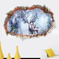 new 3d broken wall fantasy forest sika deer living room bedroom study tv background decorative painting wall decoration poster