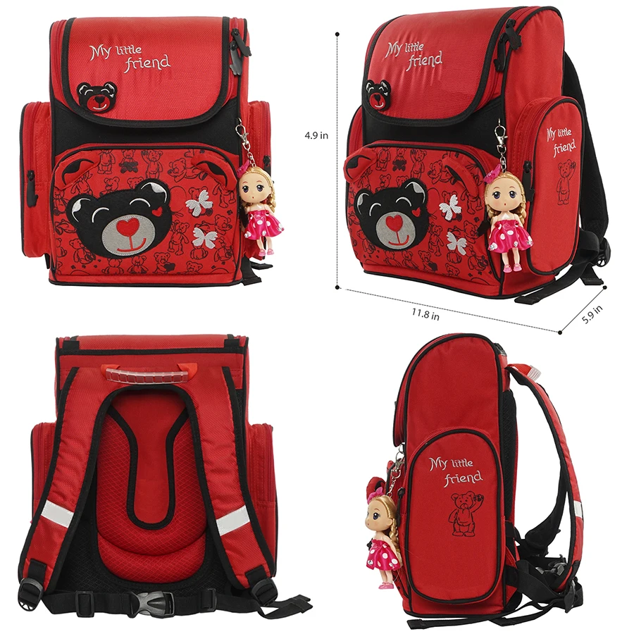 Kids Cartoon Bear 1-002 School Bags for Girls Primary Orthopedics School Backpack Children's Red Schoolbag Mochila Escolar