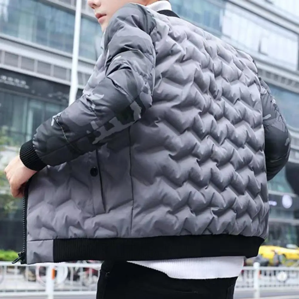 Winter Men Baseball Jacket Camouflage Patchwork Stand Collar Japanese Style Slim Fit Cotton Padded Outwear Coat Streetwear