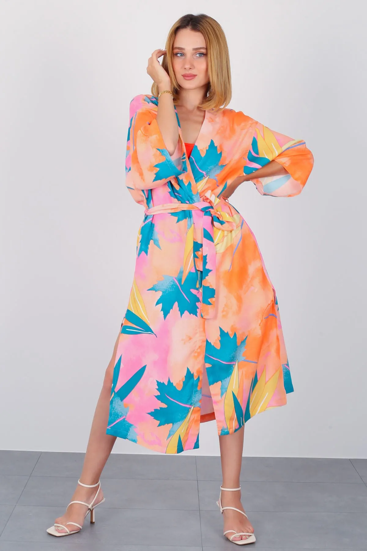 

Facette Women 2021320392134 Pattern Bat Sleeve Print Kimono