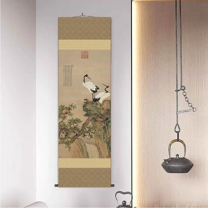 Настенная картина на китайском языке Свиток шелковая ткань украшение для салона