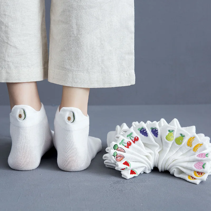 

Sweet and Cute Embroidered Fruit Shallow Mouth Low-top Short Tube Socks Xia Smiled Thin Girl Student Boat Socks носки аниме