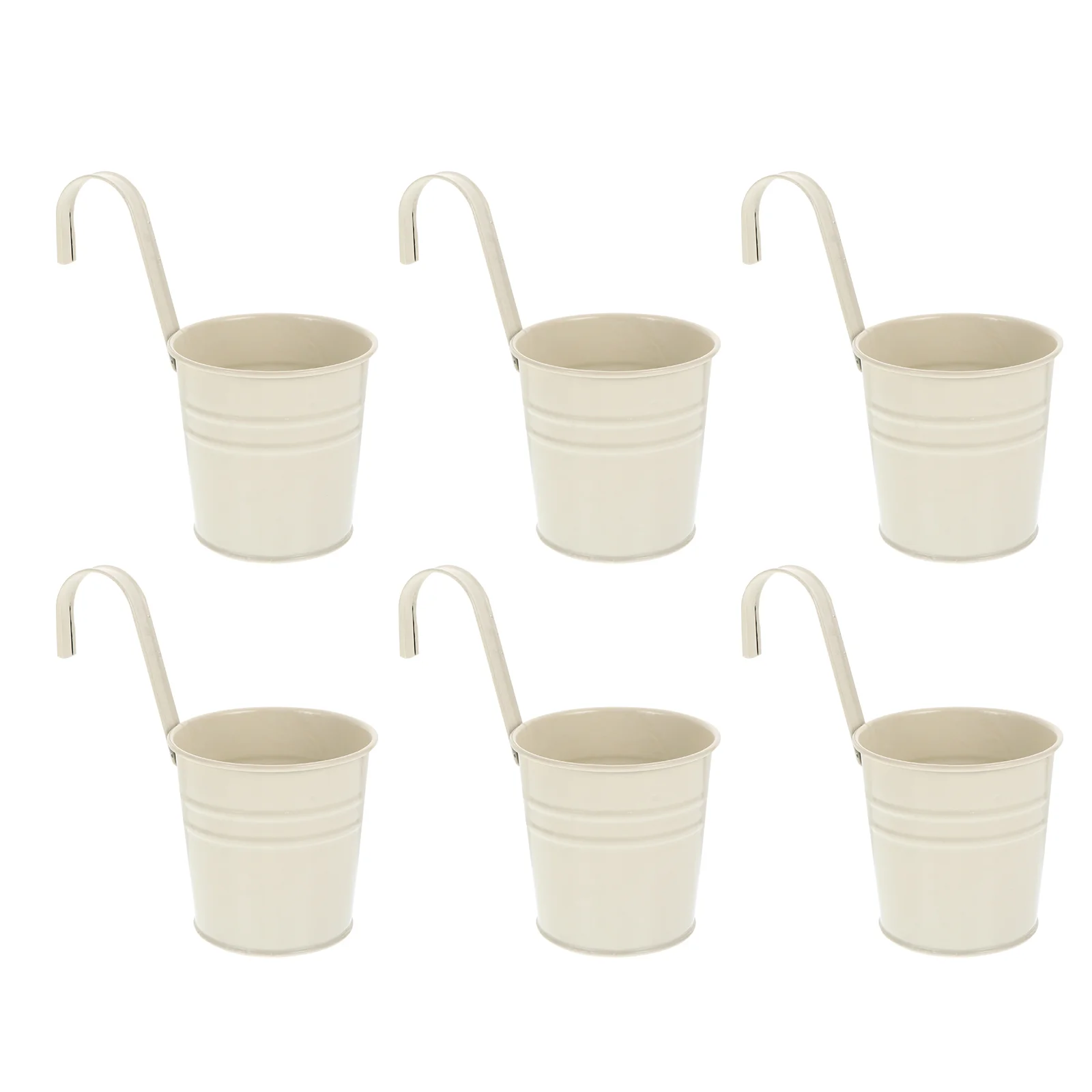 

6PCS Metal Hanging Flower Pots Flowers Holder Basket Balcony Garden Planter Metal Hanger Planter Beige