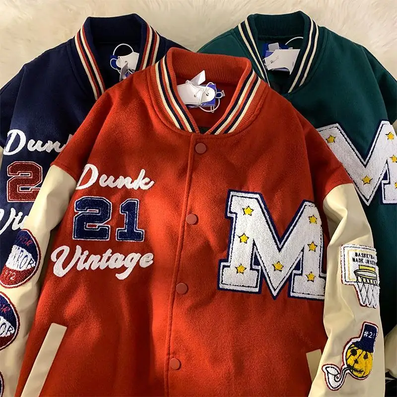 

Uniform Jackets Jacket Couple Hip Spring Hop Letter Retro Male Streetwear Vintage Embroidered Trend American Baseball Coat Men's