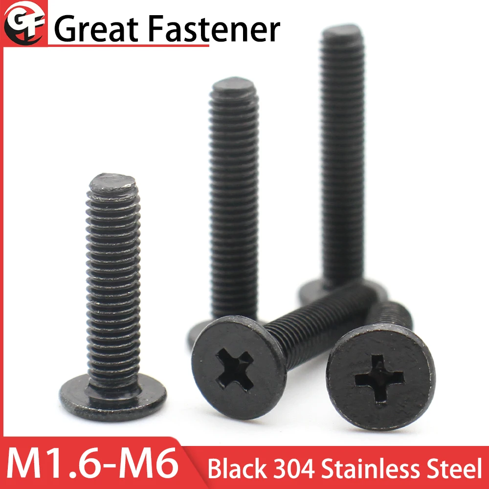 

10-50 шт. M1.6 M2 M2.5 M3 M4 M5 M6 Черный 304 Нержавеющая сталь с крестообразным шлицем Ультратонкий болт с плоской вафельной головкой CM для ноутбука