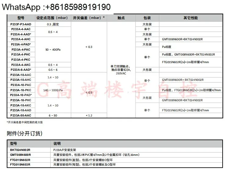 Реле перепада давления P233A-4-AKC P233A-10-AKC 50-Аконтроллер ветра