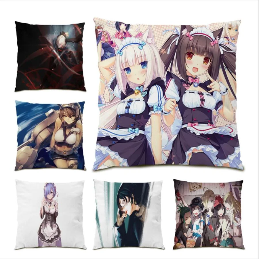 

Beautiful Girl Pillow Case Polyester Linen Living Room Decoration Japanese Cushion Cover 45x45 Pillow Case Square Cute New E0970