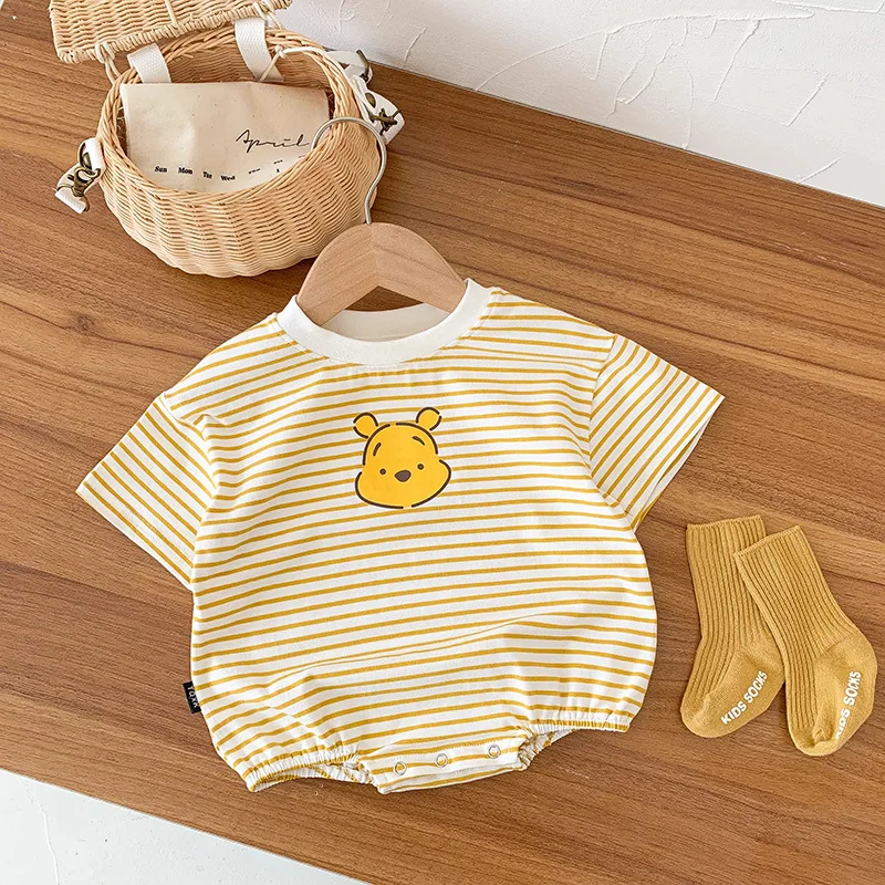 

Baby Boy and Girl Summer Striped Jumpsuit Winnie The Pooh Cute Cartoon Pattern Cotton Class A Short Sleeve Comfortable Clothes