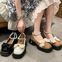 2022 new autumn brand pearl lolita mary janes women shoes fashion flats platform bow sandals casual ladies chunky oxford zapatos