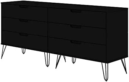 

Mid Century 6-Drawer Double Low Dresser with Metal Legs, White