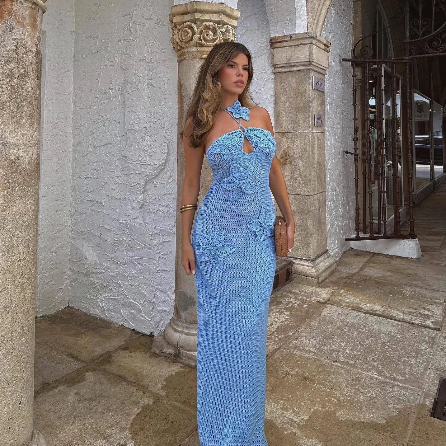 Облегающее вязаное крючком платье-макси для женщин сексуальное пляжное длинное