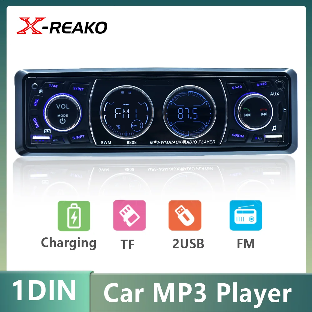 

X-REAKO 1Din Car MP3 Player FM Radio Tuner with LED Segment Displays AUX Input 2 USB Charging TF Function