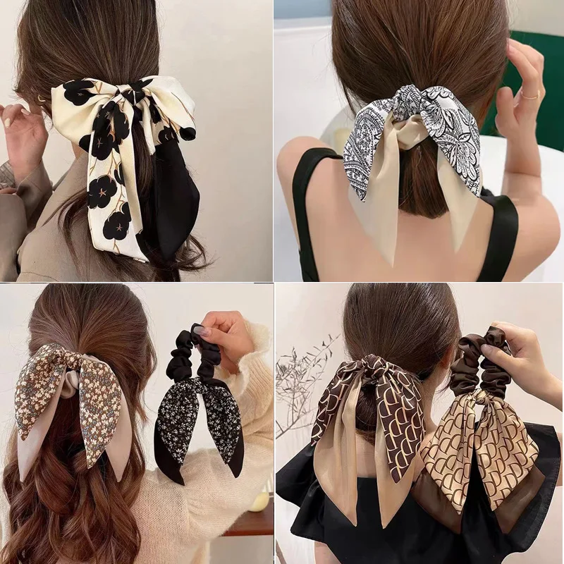 

Fashion Bow Hairband Female Scrunchie Korean Prnted Tied Hair Rope Women Hair Ring Ponytail Streamer Headdress Hair Accessories