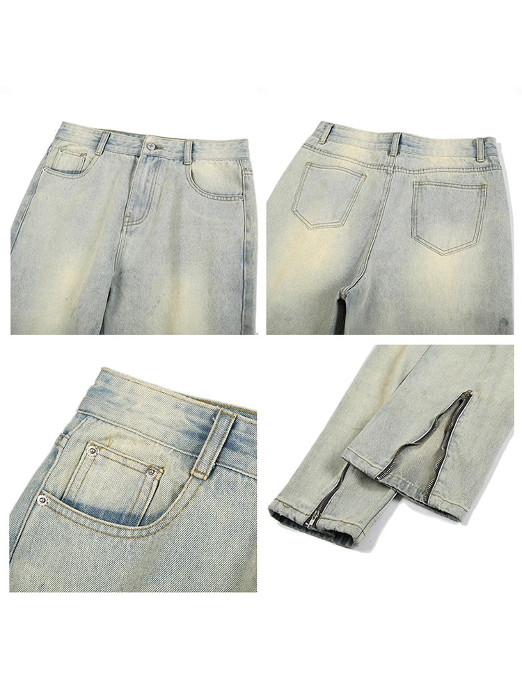 European and American Men's Four Seasons High Street Y2K Jeans Loose Straight Trend Wide Leg Trousers Streetwear Ins Hot Sale