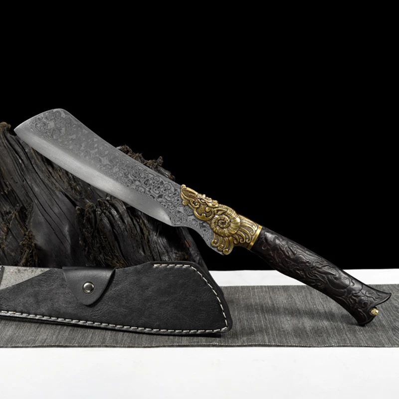 

8.5 Inch Wood Chopper Knife Handmade Damascus Steel Blade Long Hatchet Machete Longquan Kitchen Knives Big Bone Poultry Tools