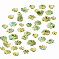 150pcs mixed antique green gold end bead caps carved flower beads for jewelry making women necklace bracelet diy accessories