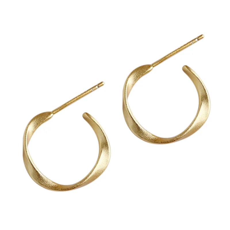 Real 925 Sterling Silver Stud Earrings Women Simple Gold Color Geometric Mobius Circle Twist Earring Woman's Fine Jewelry | Украшения и