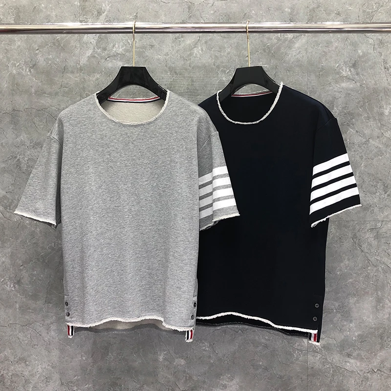 

TB THOM T-shirt Fashion Korean Desing Classic Striped Causal Men Tee Summer Luxury Brand Short Sleeve Women's T-shirt Top