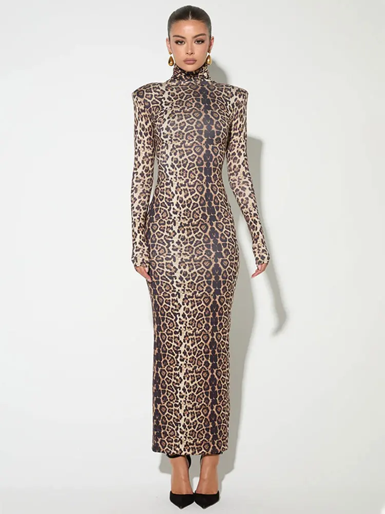 GACVGA сексуальное платье макси с леопардовым принтом и длинными рукавами для