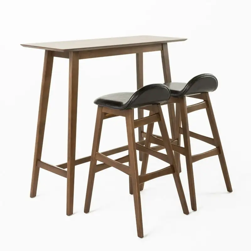 

Faux Leather and Rubberwood 3 Piece Set,Dark and Walnut