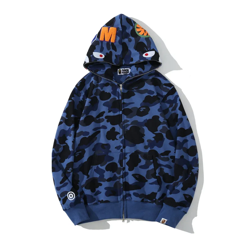 

2022 Camouflage Hoodies Winter Fashion Printed Couples Wear Hoody Casual Cardigan Hooded Apes Shark Coat Streetwear Men Jacket