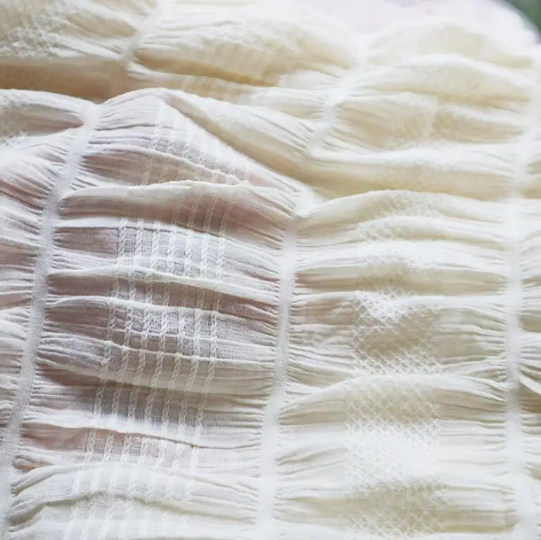 

White/Beige Cotton Fabric Lateral Elastic, and Pleated for Making Dress and Clothes DIY Doll Clothes