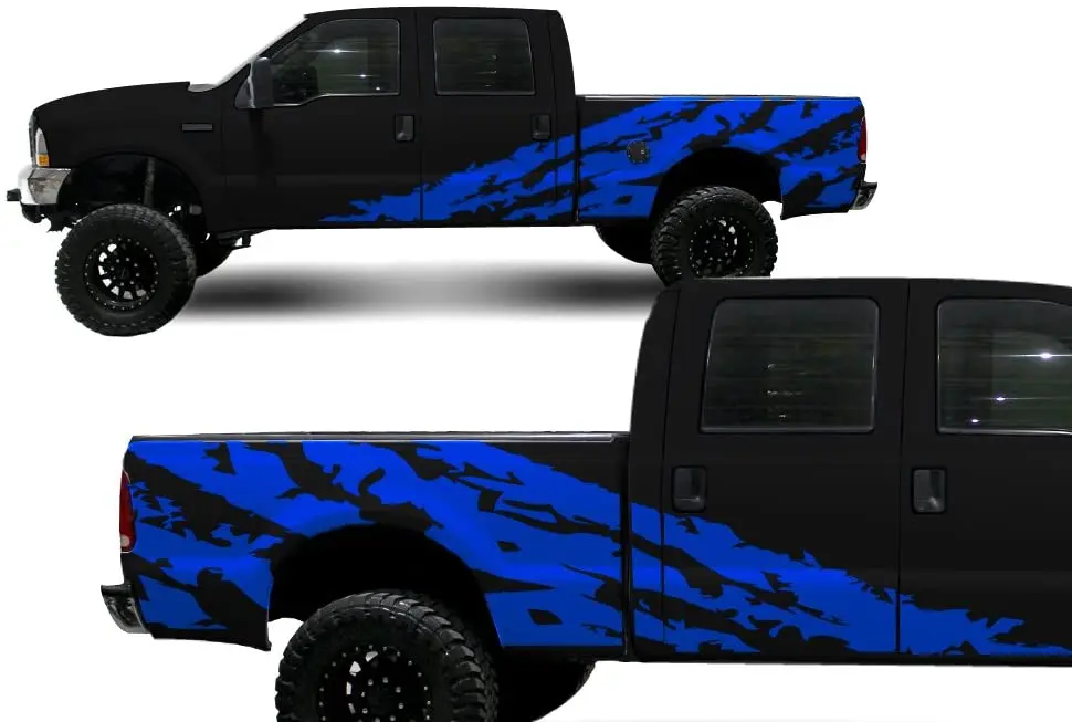

Factory Crafts Shred Side Graphics Kit 3M Vinyl Decal Wrap Compatible with Ford F250 Crew Cab 6.75 Bed 19992006 Azure Blue