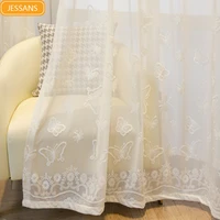 living room dining room bedroom white gauze curtain nordic solid color thickened white gauze embossed butterfly temperament girl