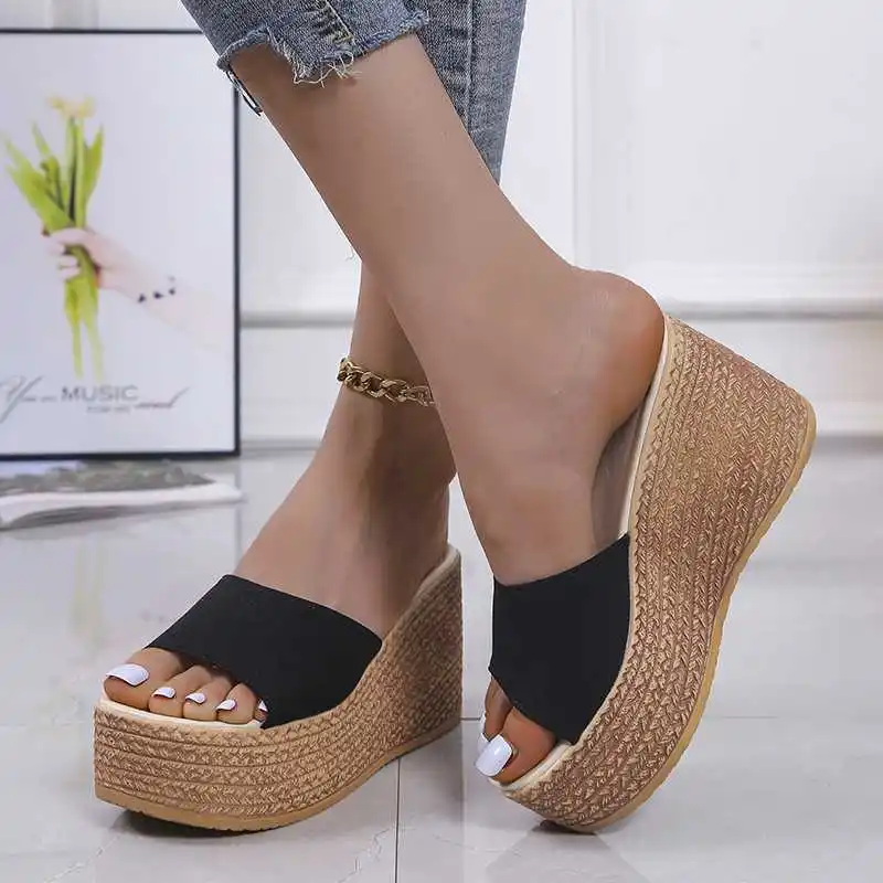 

Summer Women's Platfroms Slippers Fashion Luxury Peep Toes Wedges Sandals Woman Casual Thick Sole Slides Female High Heels Shoes
