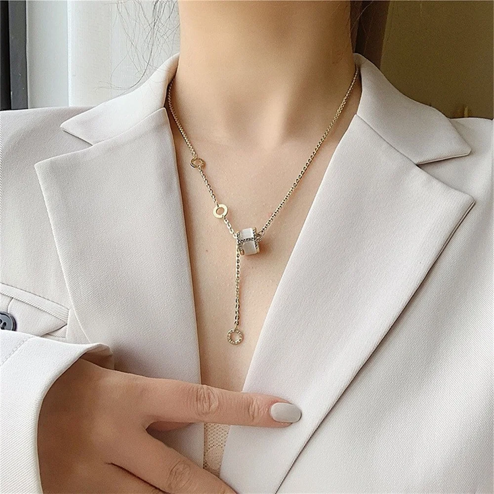 

Electroplated Micro-Inlaid Zircon Korean Fashion Simple Roman Digital Opal Necklace Net Red Necklace Necklace Women