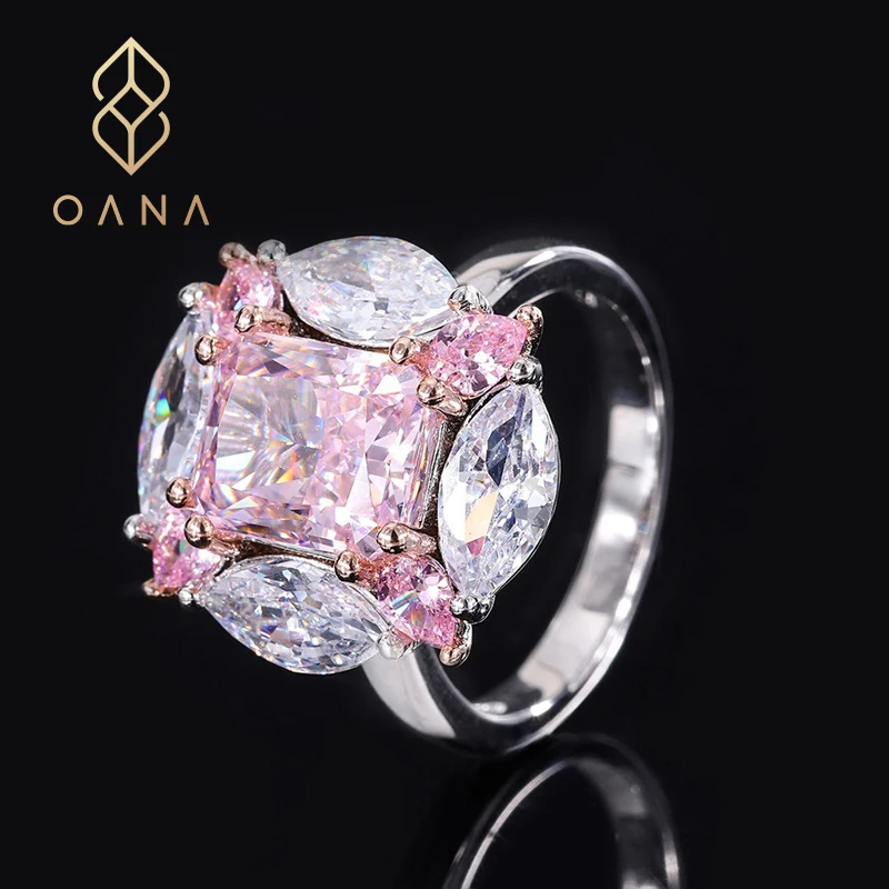 

OANA Women's Fashion Ring S925 Whole Body Silver High Carbon Diamond Bubble Gum Powder Diamond Jewelry Free Shipping