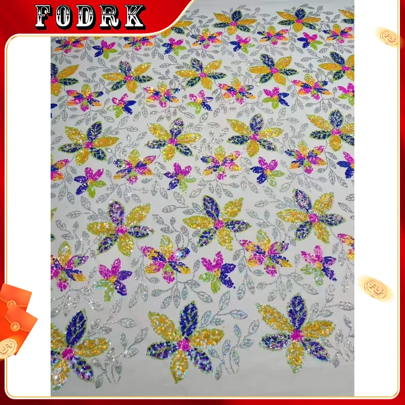 

Newest French Tulle Lace Fabric Sequins 3D Emroiderey African Mesh Lace Fabric High Quality Sequins Lace For Wedding