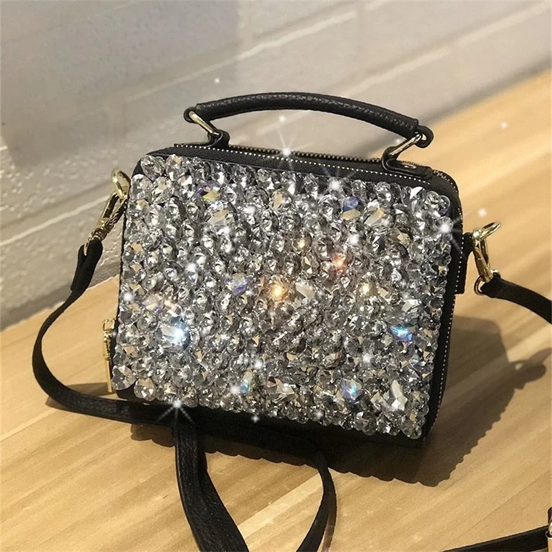 

Shiny Rhinestones Evening Clutch Purse Women Trending 2022 New Elegant Fold Handle Luxury Crystal Wedding Handbags High Quality