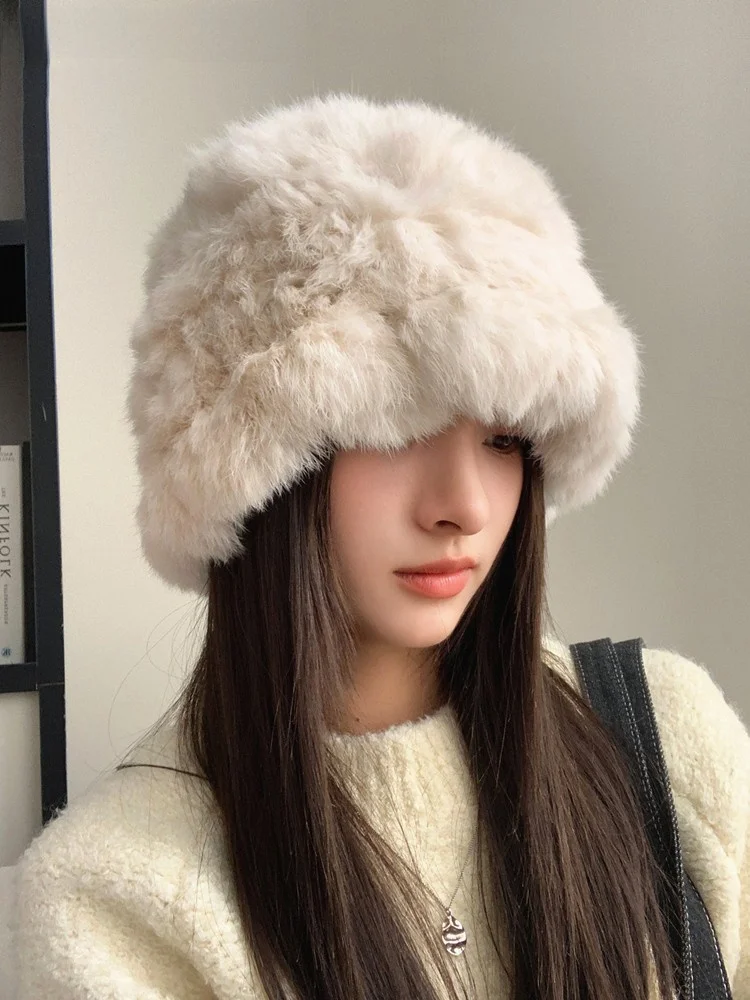 Утепленная теплая плюшевая меховая вязаная шерстяная шапка-умывальник Винни