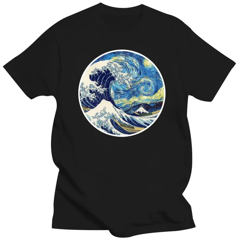 

The Great Wave On A Starry Night T Shirt Hokusai Great Wave Off Kanagawa Van Gogh Starry Night Oil T-shirt Harajuku Streetwear