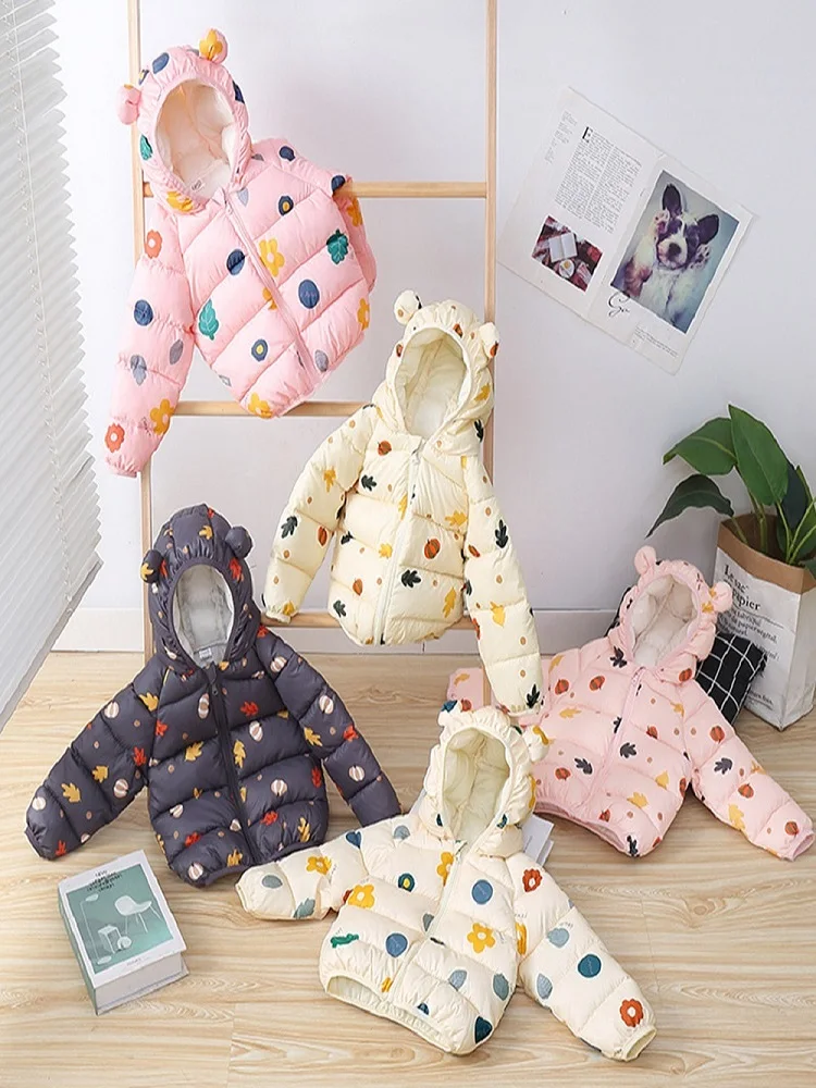 

Children Down Jackets with Ear Lightweight Autumn Winter Kids Coats Outerwear Warm Clothing Windproof Costumes For 1-6 Years Old