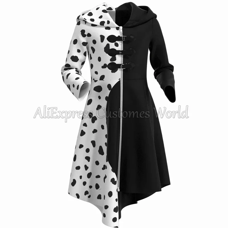 Аниме Cruella De Vil Костюм Косплей Cos Платье Наряд Плащ Хэллоуин Карнавальный Для