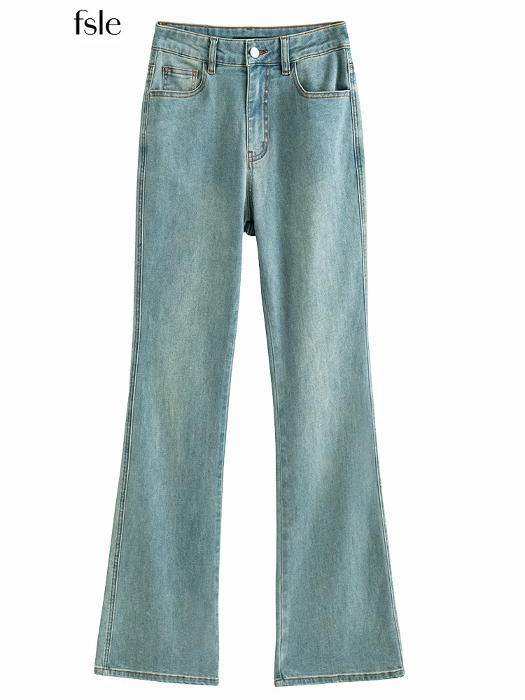 FSLE Women Flared Jeans Black Stretch Long Denim Jean Denim Blue High-waisted Flared Pants Casual Retr Female Autumn Jeans